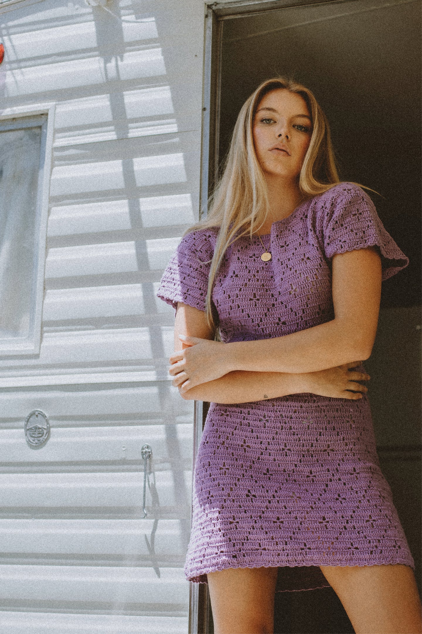Nellie Crochet Mini Dress - Lavender