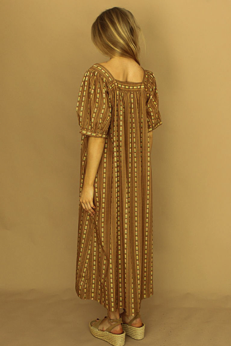 Delilah Smock Midi Dress - Walnut