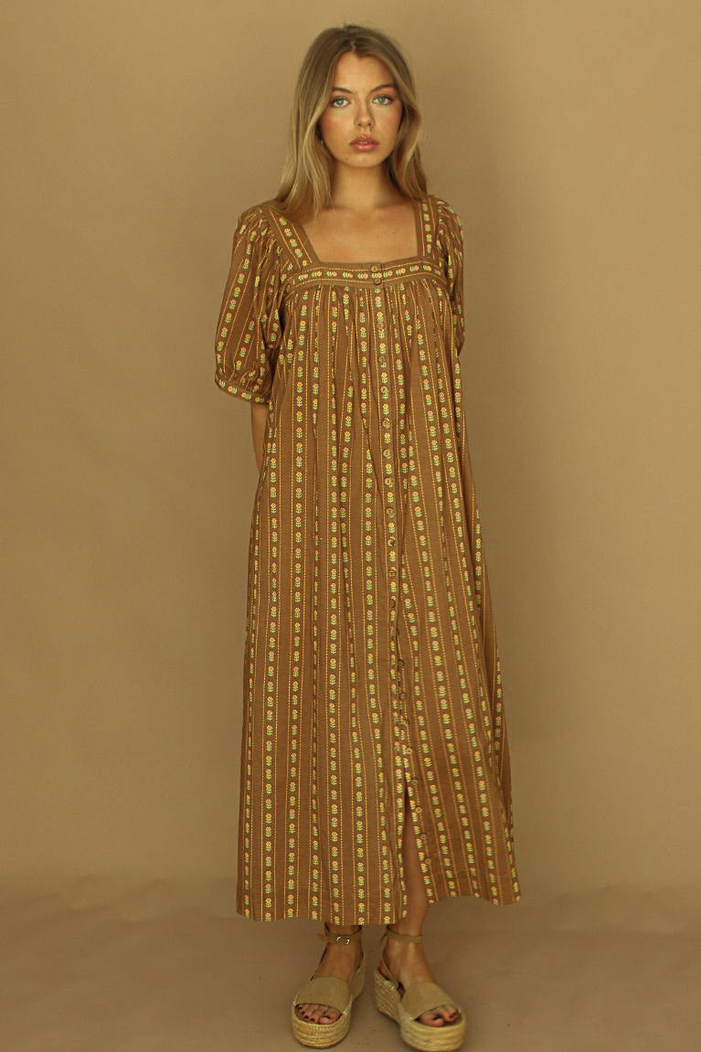Delilah Smock Midi Dress - Walnut