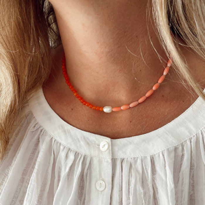 Marigold Necklace - Coral & Tangerine