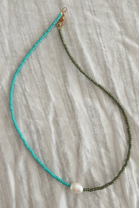 Pearl Marigold Necklace - Turquoise & Fern