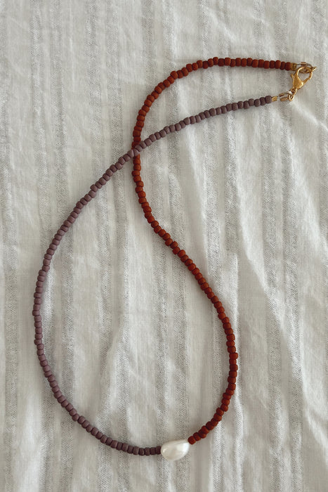 Pearl Marigold Necklace - Earth & Lavender